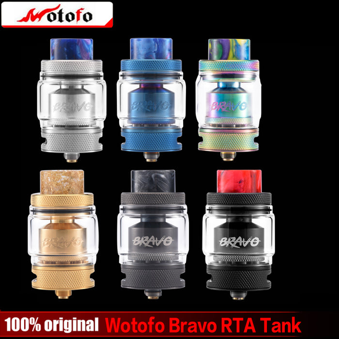 Original WOTOFO BRAVO RTA 25mm Diameter Tank W/ 810 Resin Drip Tip & Banked Airflow Design E-cig Rebuildale Atomizer